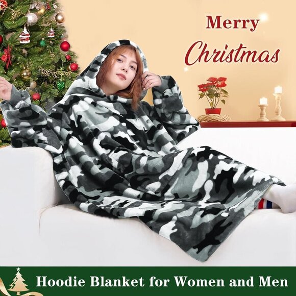 ⭐Sweat Camo shirt Warm Cozy Giant Hoodie Thick Flannel Blanket with Sleeves - Picture 3 of 6